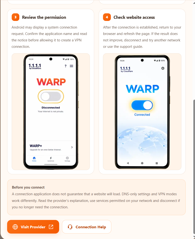 Android step 3: Turn on WARP