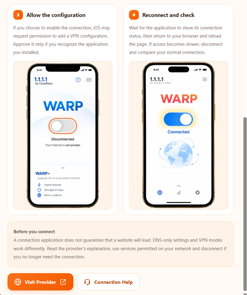 iPhone step 3: Turn on WARP